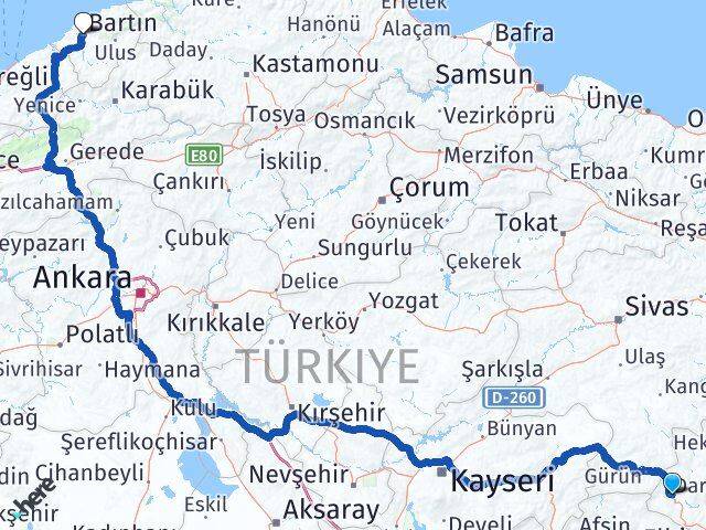 Malatya Darende Bartın Arası Kaç Km - Yol Haritası