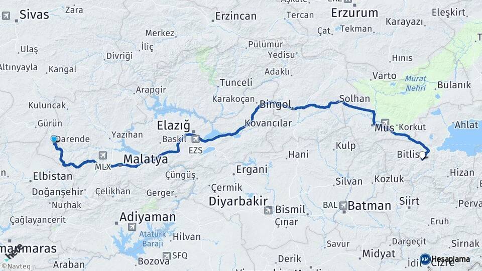 Malatya Darende Bitlis Arası Kaç Km - Yol Haritası