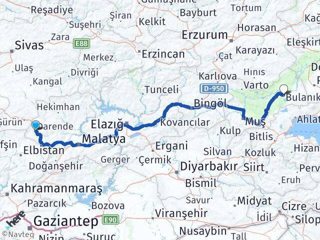 Malatya Darende Bulanık Muş Arası Kaç Km - Yol Haritası