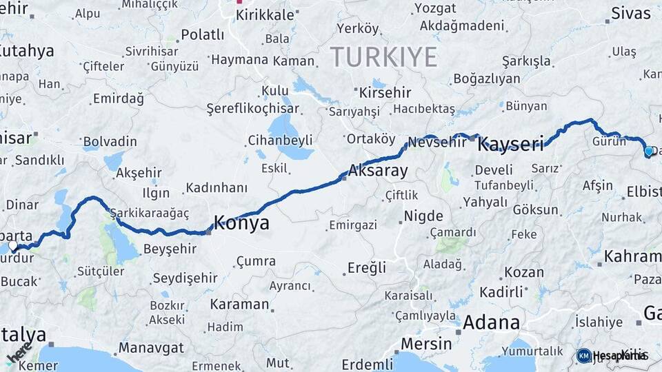 Malatya Darende Burdur Arası Kaç Km - Yol Haritası