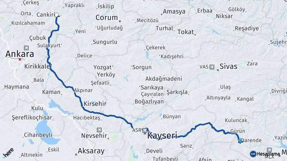 Malatya Darende Çankırı Arası Kaç Km - Yol Haritası
