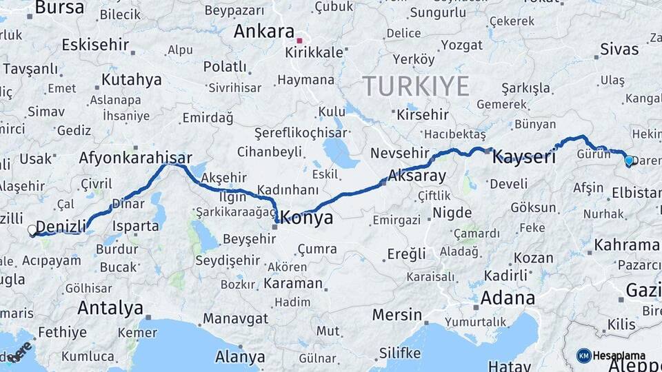 Malatya Darende Denizli Arası Kaç Km - Yol Haritası