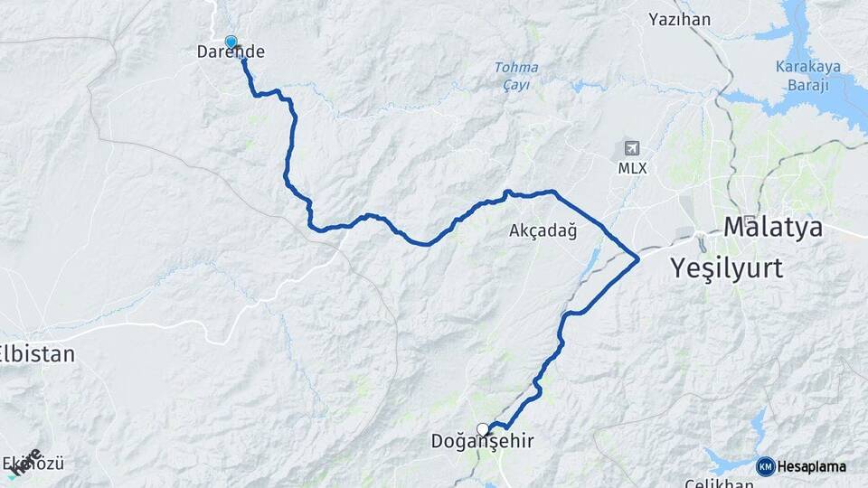 Malatya Darende Doğanşehir Arası Kaç Km - Yol Haritası