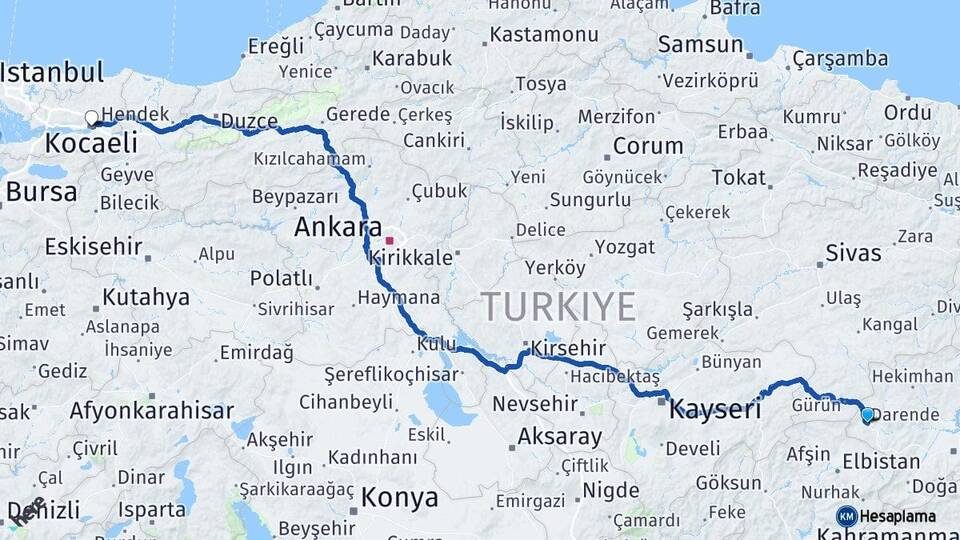 Malatya Darende Kocaeli Arası Kaç Km - Yol Haritası