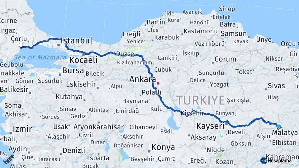 Malatya Darende Tekirdağ Arası Kaç Km - Yol Haritası
