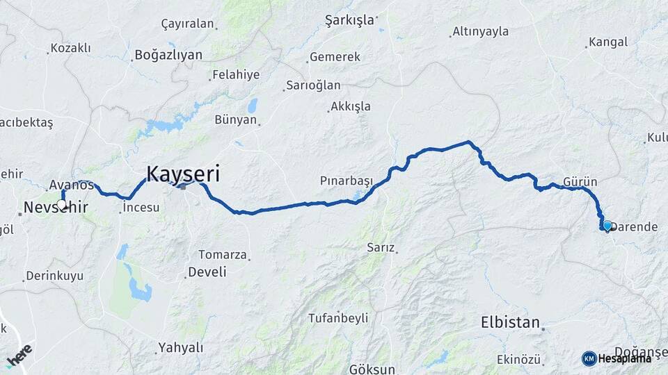 Malatya Darende Ürgüp Nevşehir Arası Kaç Km - Yol Haritası