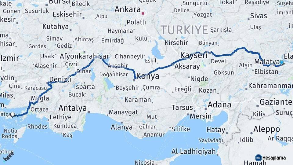 Malatya Datça Muğla Arası Kaç Km - Yol Haritası