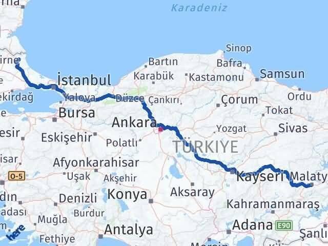 Malatya Demirköy Kırklareli Arası Kaç Km - Yol Haritası