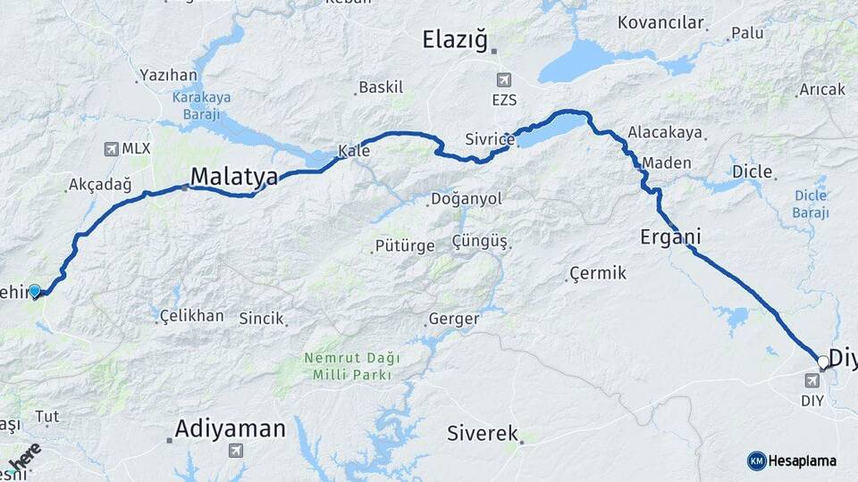 Malatya Doğanşehir Diyarbakır Arası Kaç Km - Yol Haritası