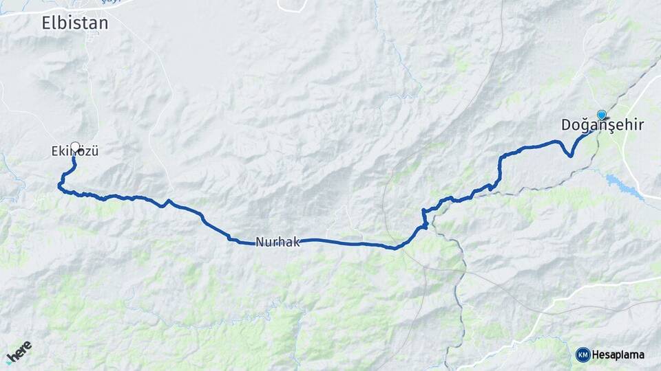 Malatya Doğanşehir Ekinözü Kahramanmaraş Arası Kaç Km - Yol Haritası