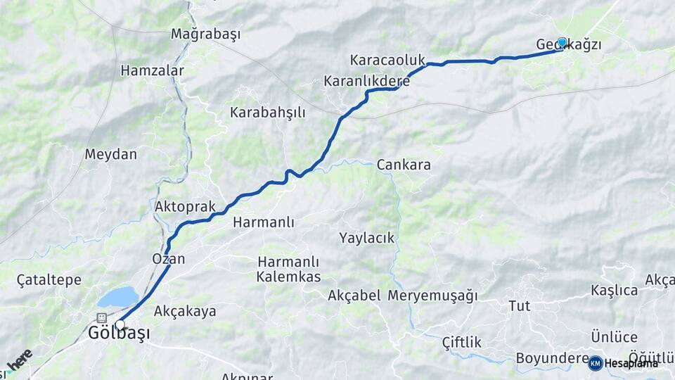 Malatya Doğanşehir Erkenek Gölbaşı Adıyaman Arası Kaç Km - Yol Haritası