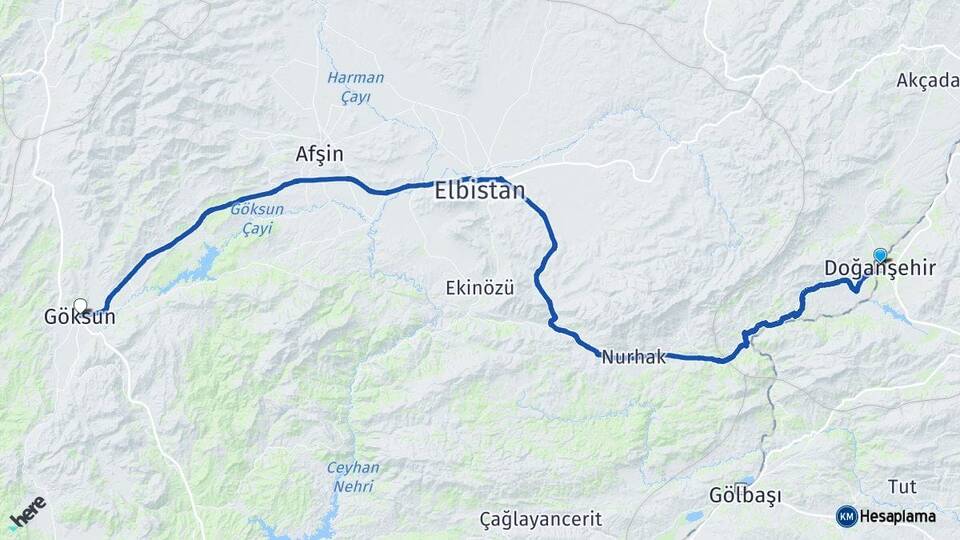 Malatya Doğanşehir Göksun Kahramanmaraş Arası Kaç Km - Yol Haritası