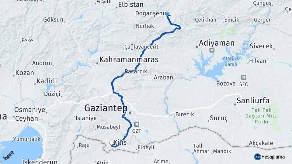 Malatya Doğanşehir Kilis Arası Kaç Km - Yol Haritası