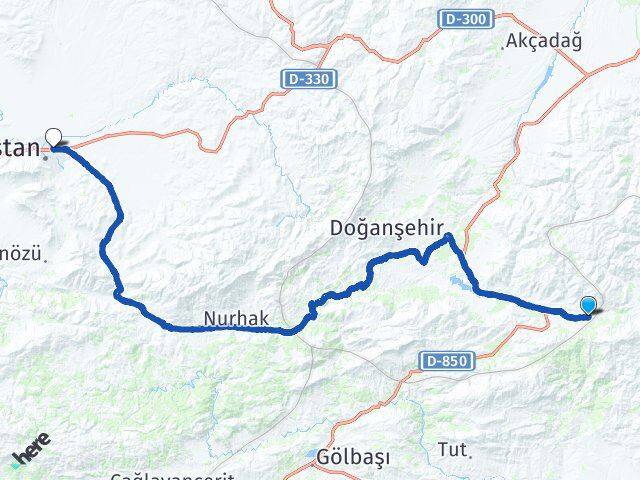 Malatya Doğanşehir Kurucaova Elbistan Kahramanmaraş Arası Kaç Km - Yol Haritası