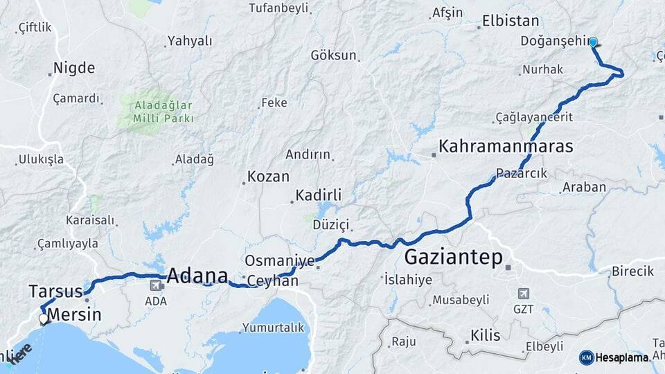 Malatya Doğanşehir Mersin Arası Kaç Km - Yol Haritası