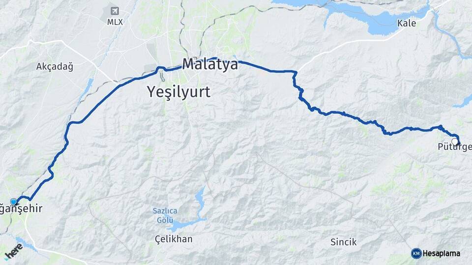 Malatya Doğanşehir Pütürge Arası Kaç Km - Yol Haritası