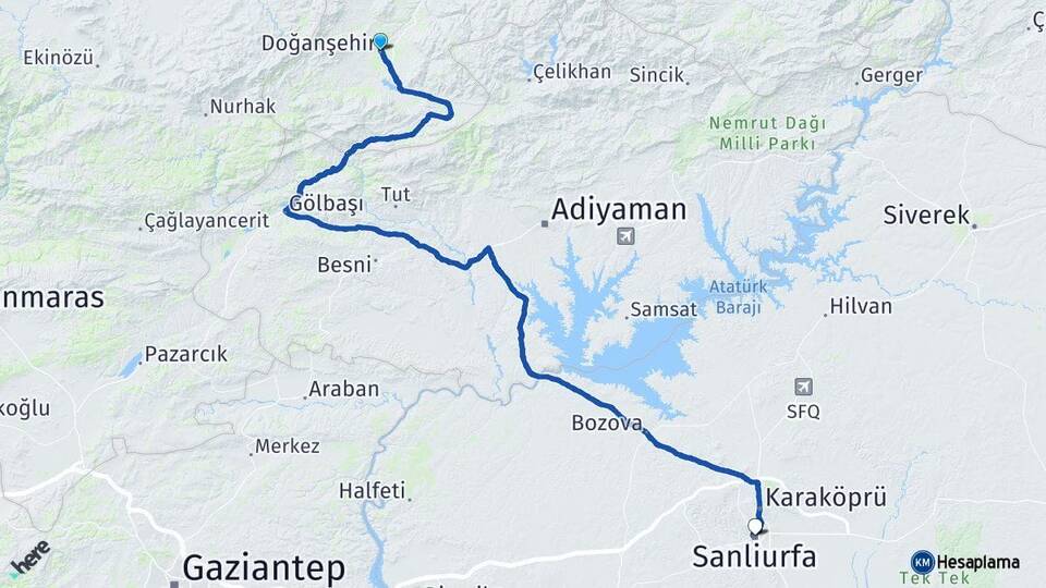 Malatya Doğanşehir Şanlıurfa Arası Kaç Km - Yol Haritası