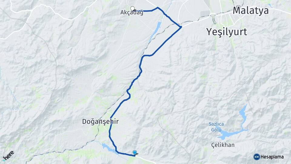 Malatya Doğanşehir Sürgü Akçadağ Arası Kaç Km - Yol Haritası