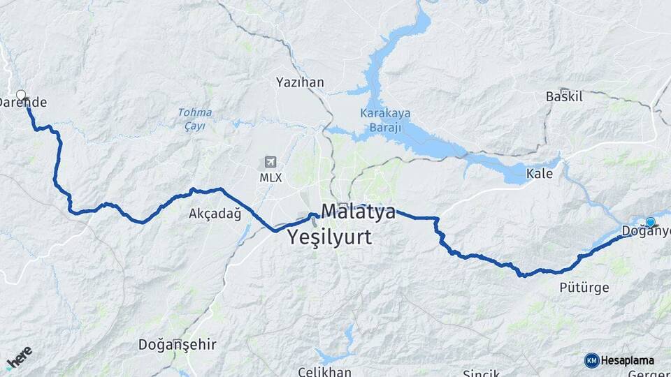 Malatya Doğanyol Darende Arası Kaç Km - Yol Haritası