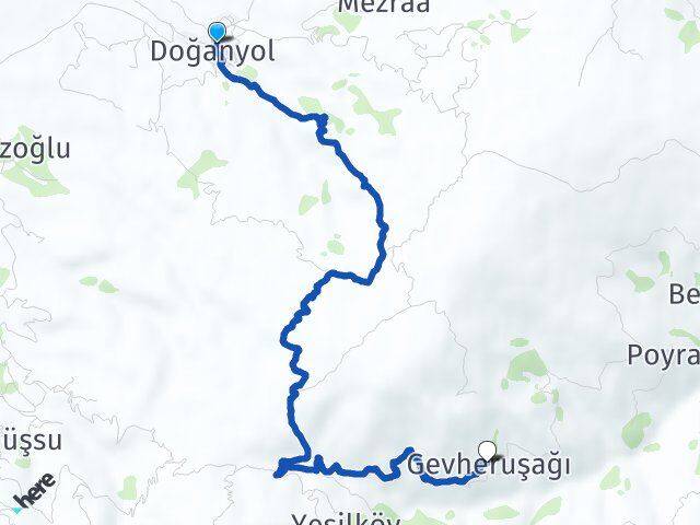 Malatya Doğanyol Gevheruşağı Doğanyol Arası Kaç Km - Yol Haritası