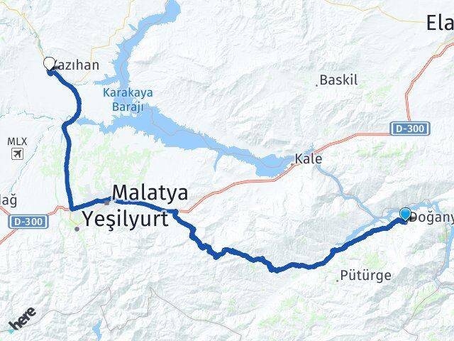 Malatya Doğanyol Yazıhan Arası Kaç Km - Yol Haritası