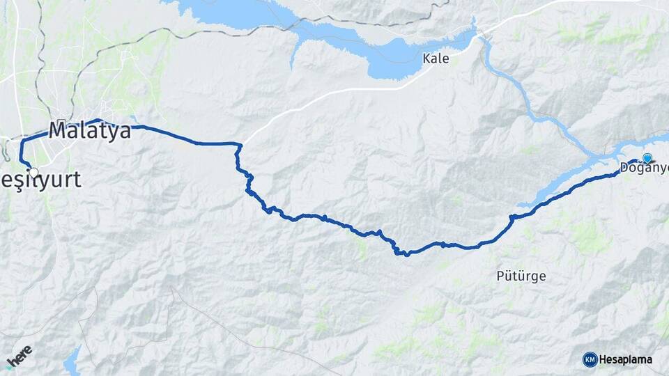Malatya Doğanyol Yeşilyurt Arası Kaç Km - Yol Haritası