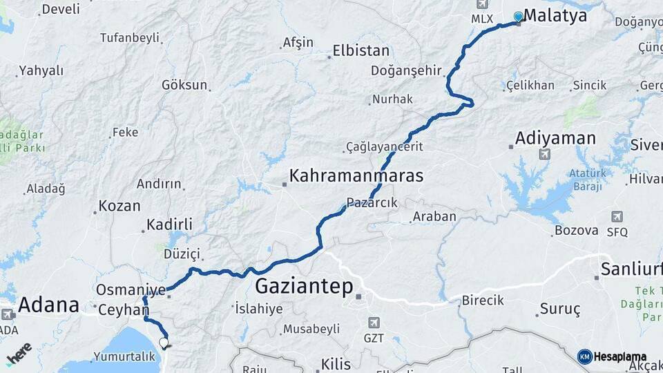 Malatya Dörtyol Hatay Arası Kaç Km - Yol Haritası