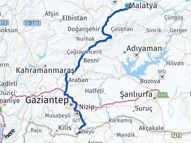 Malatya Elbeyli Kilis Arası Kaç Km - Yol Haritası