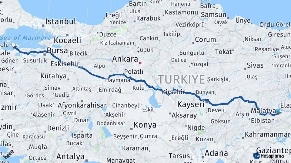 Malatya Erdek Balıkesir Arası Kaç Km - Yol Haritası