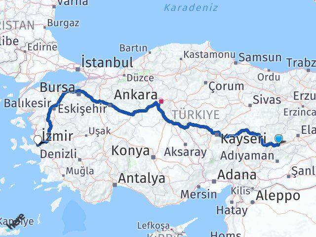 Malatya Gaziemir İzmir Arası Kaç Km - Yol Haritası
