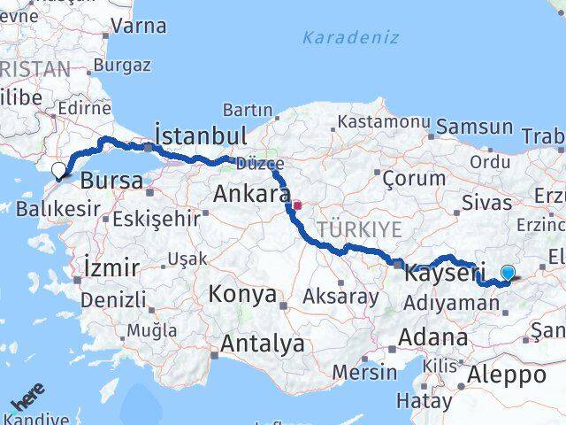 Malatya Gelibolu Çanakkale Arası Kaç Km - Yol Haritası