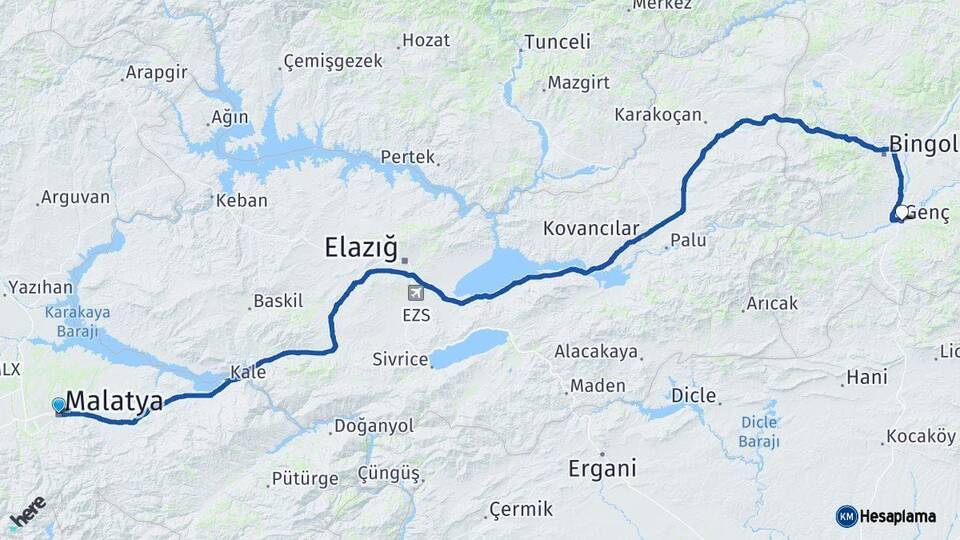 Malatya Genç Bingöl Arası Kaç Km - Yol Haritası