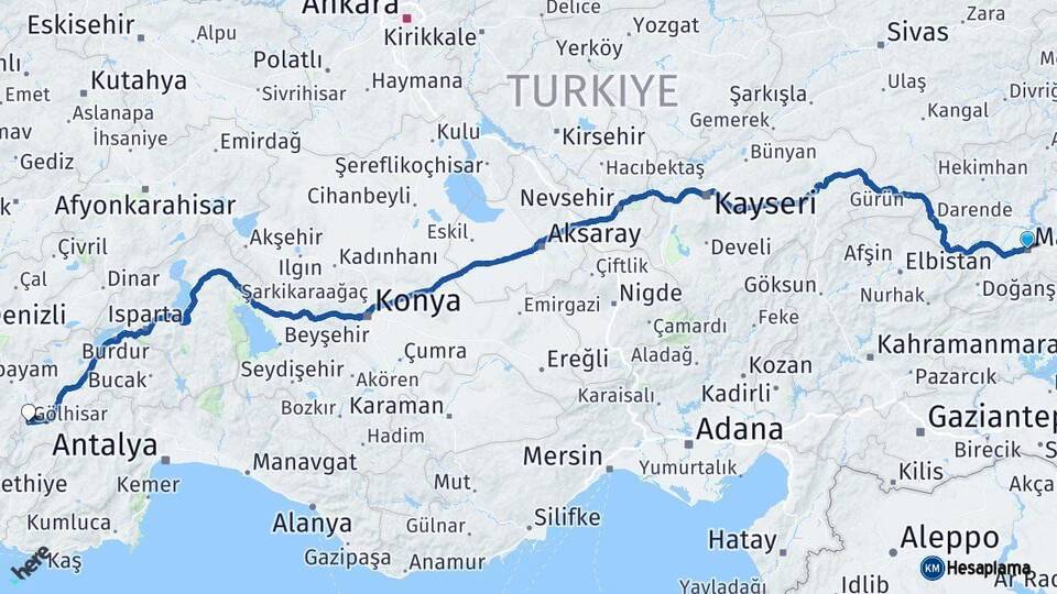 Malatya Gölhisar Burdur Arası Kaç Km - Yol Haritası