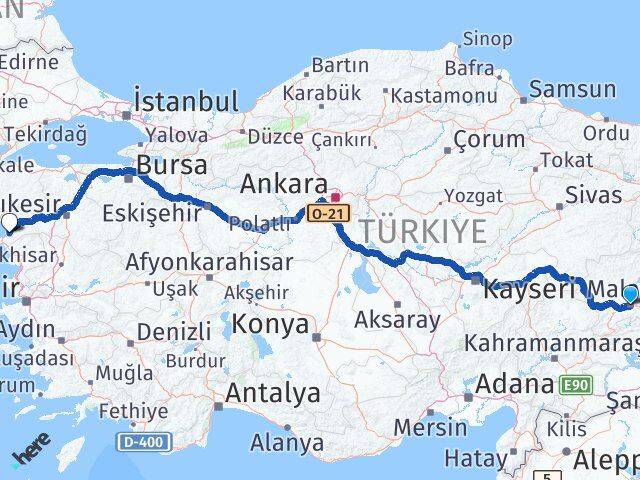 Malatya Gömeç Balıkesir Arası Kaç Km - Yol Haritası