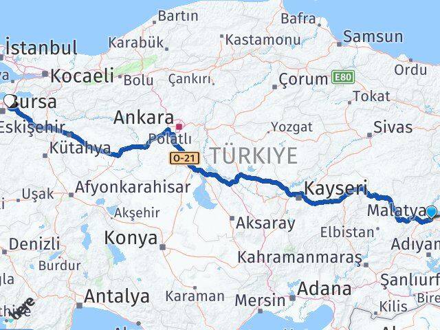 Malatya Gürsu Bursa Arası Kaç Km - Yol Haritası