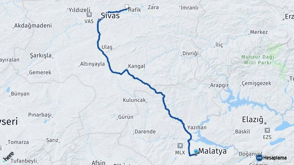 Malatya Hafik Sivas Arası Kaç Km - Yol Haritası