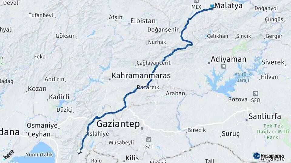 Malatya Hassa Hatay Arası Kaç Km - Yol Haritası