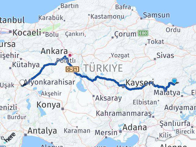 Malatya Hekimhan Afyonkarahisar Arası Kaç Km - Yol Haritası