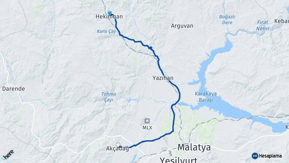Malatya Hekimhan Akçadağ Arası Kaç Km - Yol Haritası