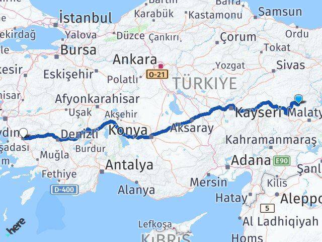 Malatya Hekimhan Aydın Arası Kaç Km - Yol Haritası