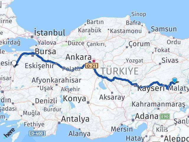 Malatya Hekimhan Balıkesir Arası Kaç Km - Yol Haritası