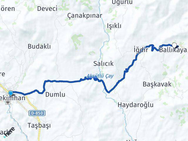 Malatya Hekimhan Ballıkaya Hekimhan Arası Kaç Km - Yol Haritası
