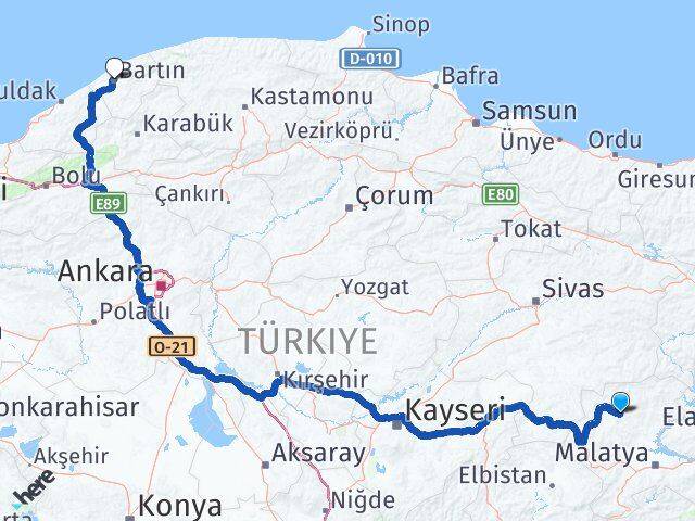 Malatya Hekimhan Bartın Arası Kaç Km - Yol Haritası