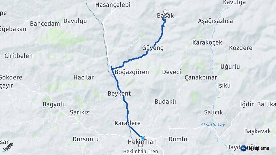 Malatya Hekimhan Basak Hekimhan Arası Kaç Km - Yol Haritası