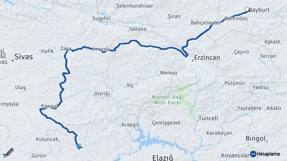 Malatya Hekimhan Bayburt Arası Kaç Km - Yol Haritası