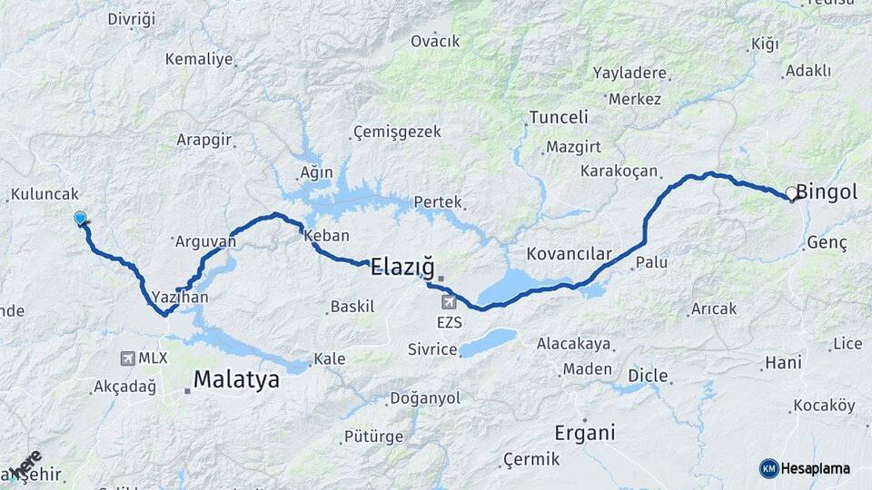 Malatya Hekimhan Bingöl Arası Kaç Km - Yol Haritası
