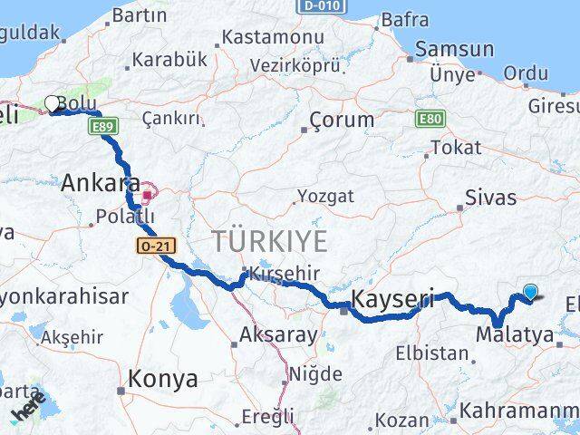 Malatya Hekimhan Bolu Arası Kaç Km - Yol Haritası