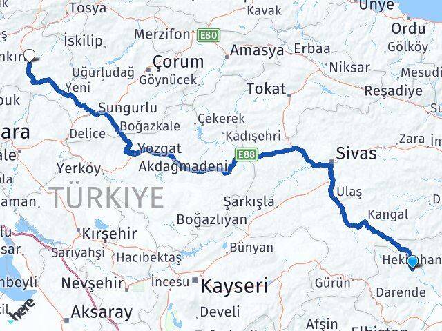 Malatya Hekimhan Çankırı Arası Kaç Km - Yol Haritası