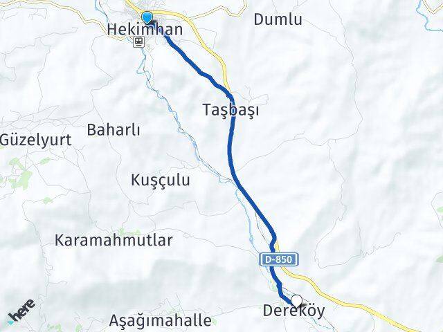 Malatya Hekimhan Dereköy Hekimhan Arası Kaç Km - Yol Haritası