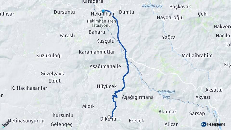 Malatya Hekimhan Dikenli Hekimhan Arası Kaç Km - Yol Haritası